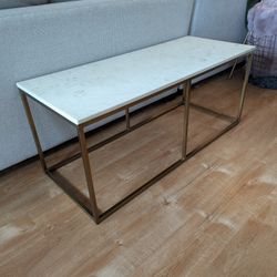 Pottery Barn 16.5" X 40.5" Marble Brass Coffee Table