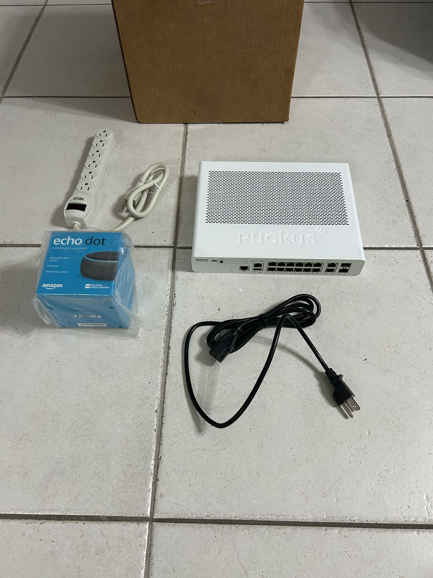 NEW Ruckus ICX Switch (Network Switch)/Amazon Echo Dot (5th Generation) – Smart Speaker with Alexa/Power Strip (6 Outlet)/Power Cable