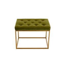 Velvet Upholstered Ottoman Bench, Modern Button Tufted Upholstered Vanity Chair with Golden Metal Base Comfortable Footrest Stool Rectangle Dressing M