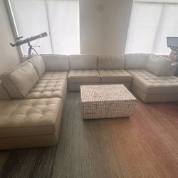 Cream/ White Italian Leather 5 Piece Sectional 
