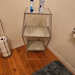 3- Tier Silver Metal Stand w/Glass Mirror Shelves