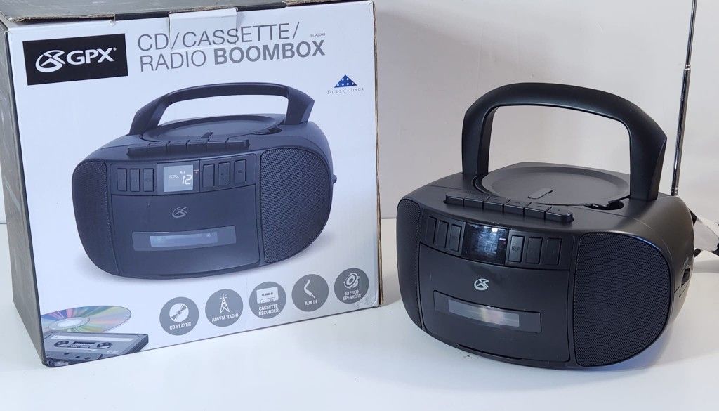 GPX BCA209B Portable Am/FM Boombox with CD and Cassette Player, Black #869