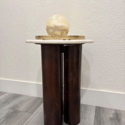 NEW Designer  Three Real Teak Wood Log Legs & Authentic Marble Top | End Table