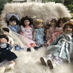 8 Vintage Porcelain Dolls In Original Packaging 