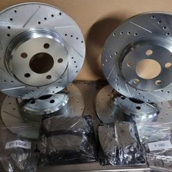 Chrysler 300 Dodge Charger Challenger V6 05-23 Front & Rear Drill Slot Rotors Ceramic Brake Pads