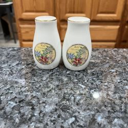 Vintage Ceramic Alaska  Wild Flowers Gold Trim Pair of Salt & Pepper Shakers.  Size approximately 3 inches tall.  New never used.  