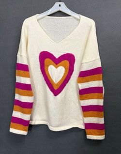Women’s Plus 4XL Ivory Knit Pullover Sweater Crew Neck Striped Sleeves