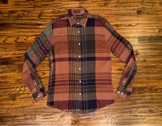 Banana Republic Untucked Slim Fit Button-Up Casual Shirt Fall Plaid Size Large