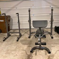 Olympic bench rack barbell bumper weight set + dip stand