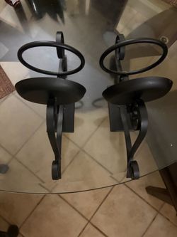 Pair of Black Metal Wall Candle Sconces