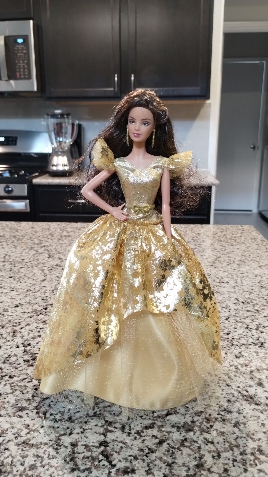 Mattel Barbie Holiday 2020 Brunette Doll with Gold Dress
