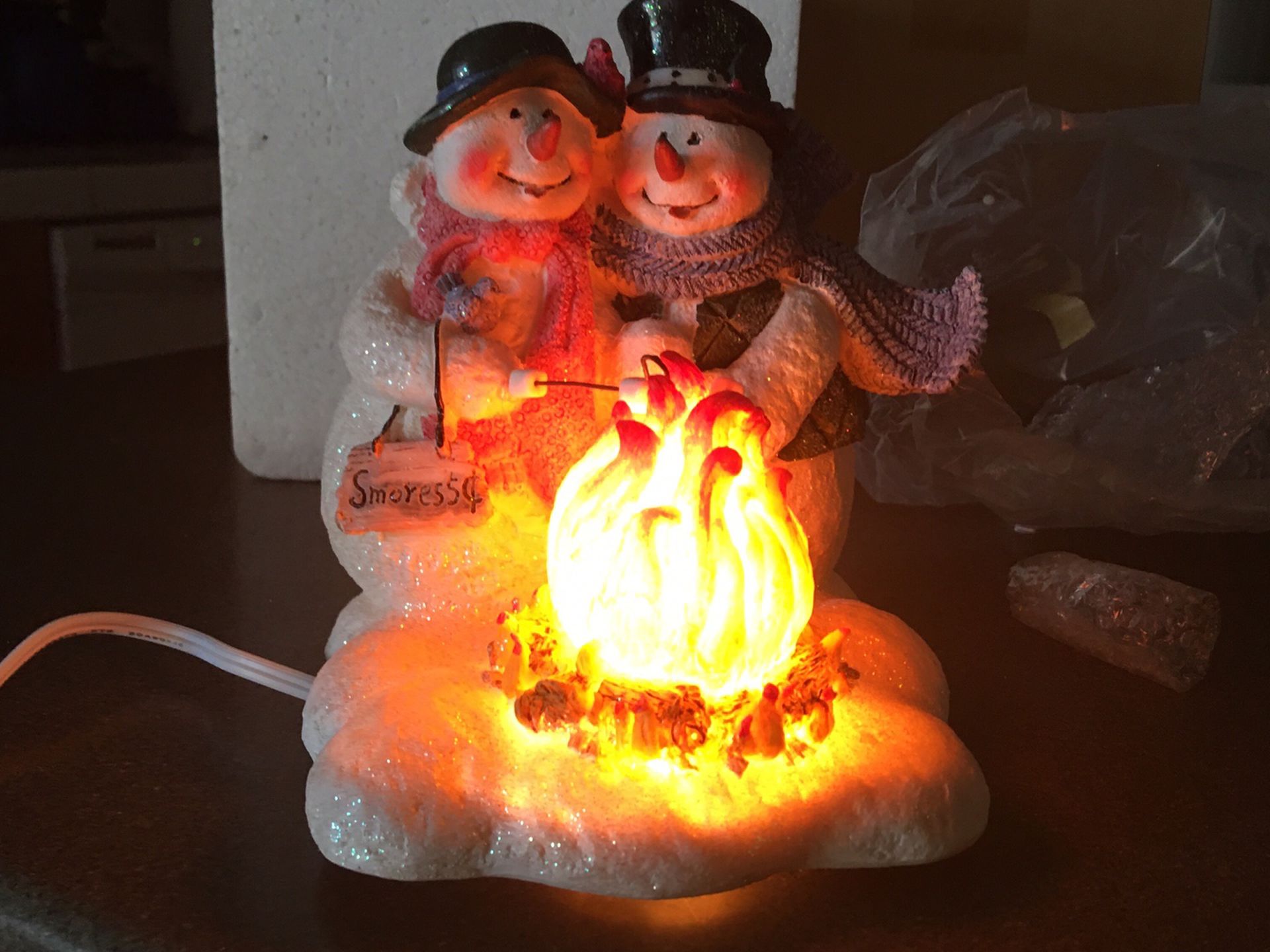 Light Up Snowman At Camp Fire