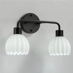 New 2-Light Bathroom Modern Vanity Light Over Mirror with Milk White Glass Flower Shade