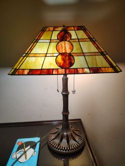 Vintage Table Lamp Tiffany Style Stained Glass By Tania Bricel 2 Light Kendall area