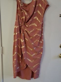 Women’s Elegant Pink Dress with Gold Detail – Wrap Style