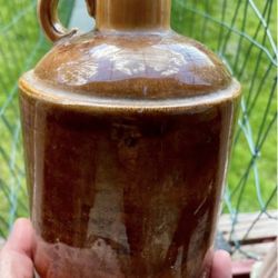 8 inch ceramic signed glazed handmade jug with handle and cork