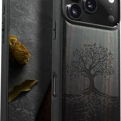 BRAND NEW iPhone 17 Pro Max Case, Wood Artisan Engraved & Black Soft TPU Shockproof Case