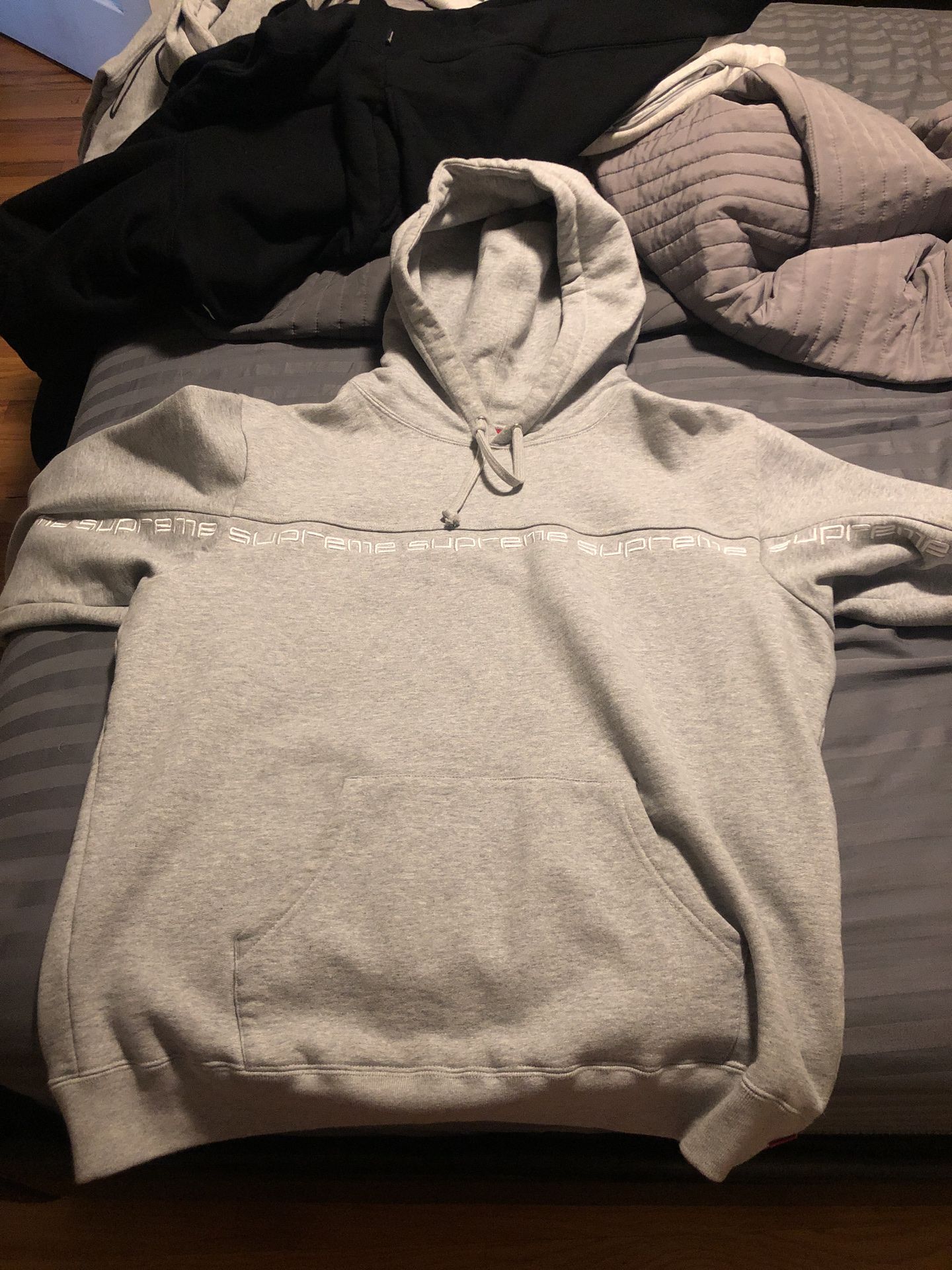 Supreme Text Stripe Hoodie Ash Grey Large