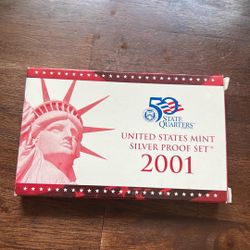 2001 US MINT SILVER PROOF SET 10 Coin Set COA