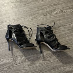 Guess Larkee Black Leather Strappy Heels
