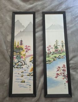 Set of 2 Framed Japanese Landscape Art