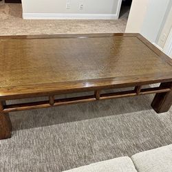 Qing Dynasty Style Elm Lohan Bed Coffee Table with Rattan Top