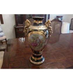 EUROPEAN DESIGN Two Handled Chinese BALUSTER FORM Blue Vase - Gorgeous