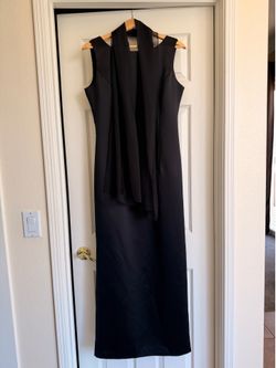 ✨ Vintage 90s Long Black Satin Formal Dress Women’s Size 8/10 Sleeveless Pencil Sheath Evening Gown Bridesmaid Prom