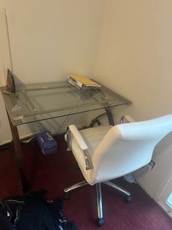 Free Glass desk, chair and white shelve