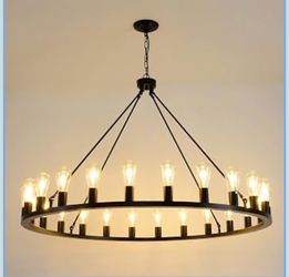 Wagon Wheel Chandelier 24-Light 48-Inch, Black Round Rustic Farmhouse Chandelier Extra Large for High Ceilings, Dining Room, Living Room