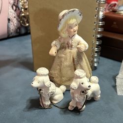 Vintage Ceramic Girl with Poodles 
