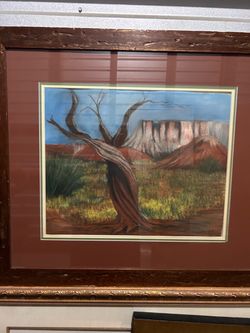 Framed Desert Landscape Painting