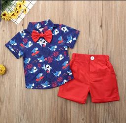 Boys 2T Shark Bday Party Outfit 