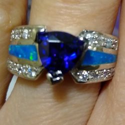 Gorgeous 🆕 Sterling Silver Violet Amethyst Sapphire Opal Ring SIZE 5!!! 💍🔥