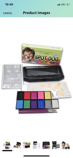 Face Paint Kit, Classic, for Kids, Fda Compliant, Safe and None Toxic, Brushes+Stencils+Tattoo Stickers (12color)
