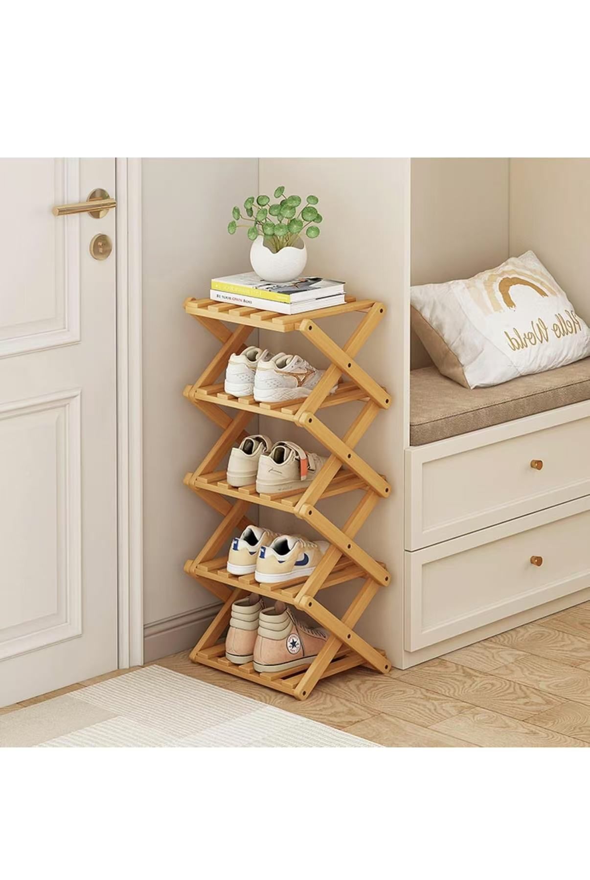 Shoe Rack, Bamboo Foldable Shoes Organizer Free Standing Shelf for Entryway, Closet, Bedroom, Hallway, | Natural | Functional | Multifunctional Shoe R