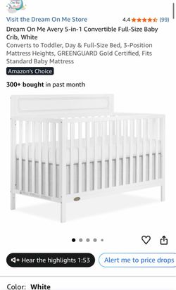 Dream On Me Avery 5-in-1 Convertible Baby Crib, White