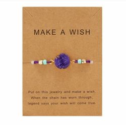 Natural Stone Purple Crystal Circle Charms Bracelet Card Bangle Party Women Gift