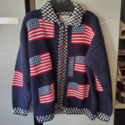 Womens American Flag Cardigan Sz M BY Cotton Salsa