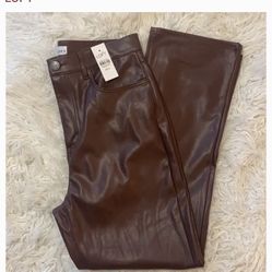 Loft Faux Leather Brown Flare crop jeans Size 29/8