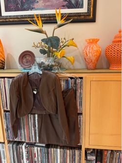 PRICE DROP: VTG, lined, LEATHERCRAFT CHOCOLATE LAMBSKIN LEATHER SET,S/M