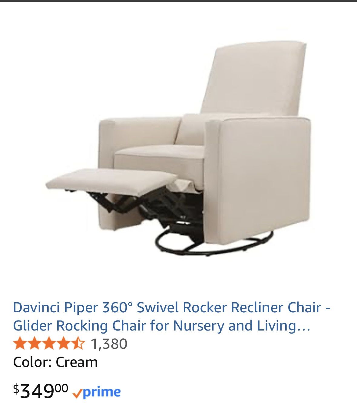 Title: DaVinci Piper 360° Swivel Glider Recliner Chair – Cream
