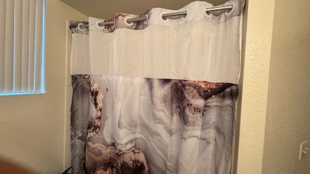 Marble Print Shower Curtain with Snap-In Liner