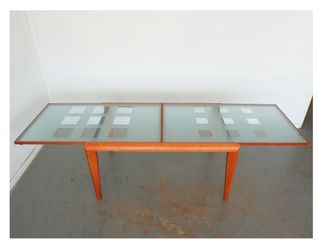 Dining table, glass top extensions