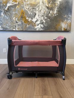 Baby Trend Portable Playard Crib- Padded with Carrying Bag- Gray and Pink