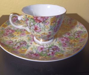 Vintage Tea Cup & Saucer floral tea numbered teacup  collection numbered kitchen decor for tea or coffee