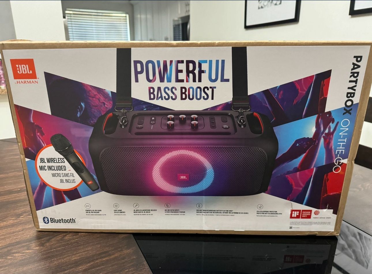 JBL PartyBox On-the-Go Portable Bluetooth Speaker microphone included