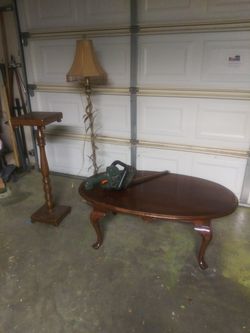 I have a Queen Anne coffee table a wood stand a tall lamp and an edgier for the yard