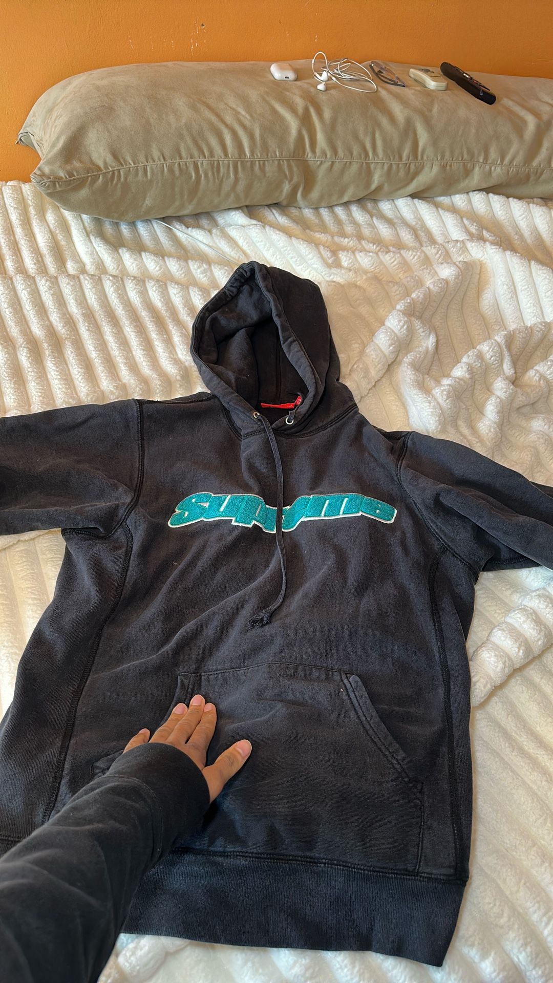 Supreme Black & Blue Chenille Hooded Sweatshirt