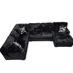 Super Big Fluffy Black Sectional